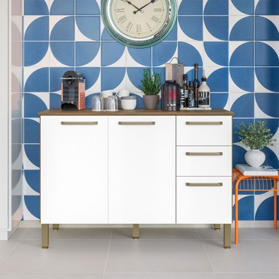 Balcão de Cozinha 120 Cm Mad Versalhes 3 Portas 2 Gavetas Freijó Supremo - Kits Paraná