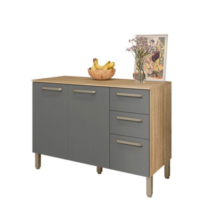 Balcão de Cozinha 120 Cm Mad Versalhes 3 Portas 2 Gavetas Freijó/Gris - Kits Paraná