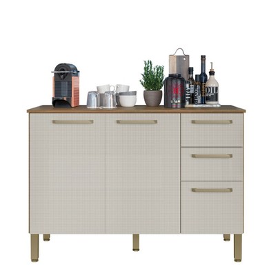 Balcão de Cozinha 120 Cm Mad Versalhes 3 Portas 2 Gavetas Freijó/Soft - Kits Paraná