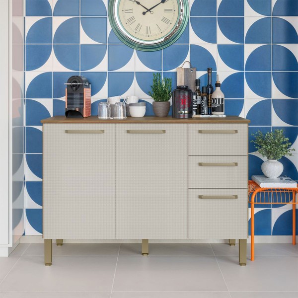 Balcão de Cozinha 120 Cm Mad Versalhes 3 Portas 2 Gavetas Freijó/Soft - Kits Paraná
