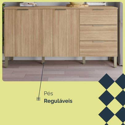 Balcão de Cozinha Glam 2 Portas 3 Gavetas Freijó - Kits Paraná