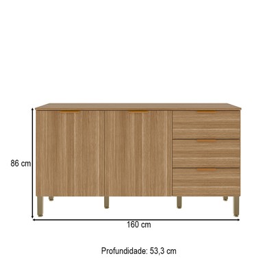 Balcão de Cozinha Glam 2 Portas 3 Gavetas Freijó - Kits Paraná