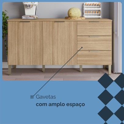 Balcão de Cozinha Glam 2 Portas 3 Gavetas Freijó - Kits Paraná