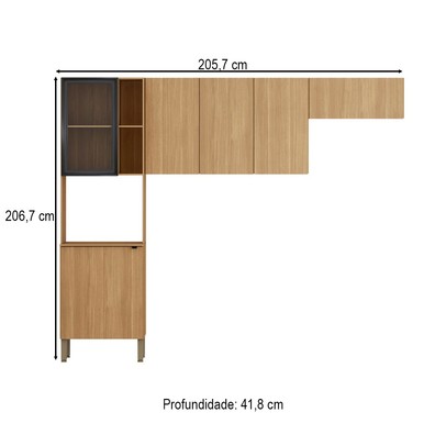 Cozinha Compacta Vert Plus 6 Portas 100% Mdf Freijó/Preto - Kits Paraná