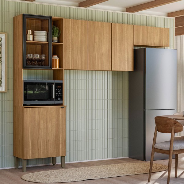 Cozinha Compacta Vert Plus 6 Portas 100% Mdf Freijó/Preto - Kits Paraná