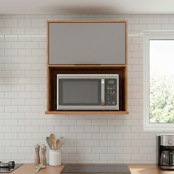 Armário Aéreo Cozinha 80 Cm Brilhante 1 Porta 100% Mdf Cinamomo/Platina - Mgm Móveis