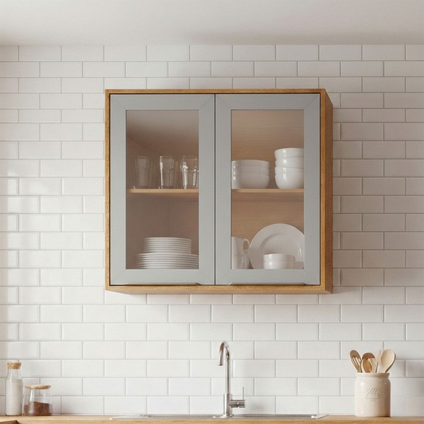 Armário Aéreo Cozinha 80 Cm Brilhante 2 Portas Reflecta 100% Mdf Cinamomo/Platina - Mgm Móveis