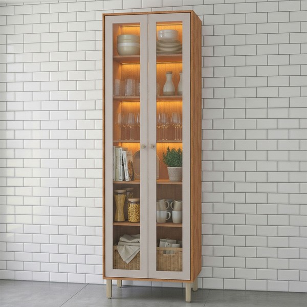 Cristaleira Celeste 2 Portas 100% Mdf com Vidro Cinamomo/Off White - Mgm Móveis