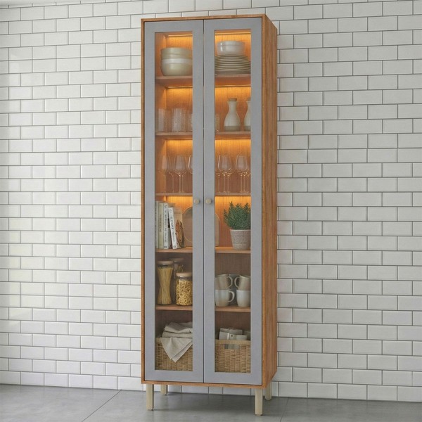 Cristaleira Celeste 2 Portas 100% Mdf com Vidro Cinamomo/Platina - Mgm Móveis