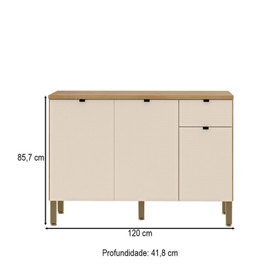 Balcão de Cozinha 120 Cm Vert Plus 3 Portas 1 Gaveta 100% Mdf Freijó/Soft - Kits Paraná