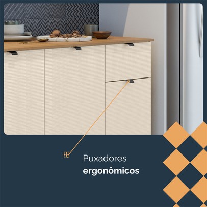 Balcão de Cozinha 120 Cm Vert Plus 3 Portas 1 Gaveta 100% Mdf Freijó/Soft - Kits Paraná