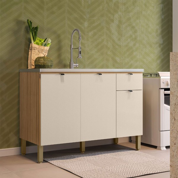 Balcão de Cozinha para Pia 120 Cm Vert Plus Freijó/Soft - Kits Paraná