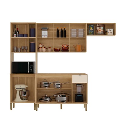 Cozinha Compacta Vert Plus 9 Portas 1 Gaveta 100% com Vidro 3039 Freijó/Soft/Freijó - Kits Paraná