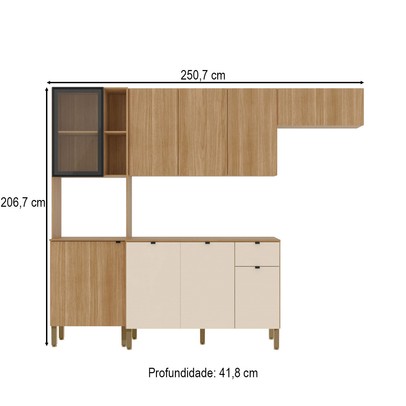 Cozinha Compacta Vert Plus 9 Portas 1 Gaveta 100% com Vidro 3039 Freijó/Soft/Freijó - Kits Paraná