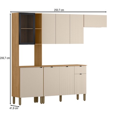 Cozinha Compacta Vert Plus 9 Portas 1 Gaveta 100% com Vidro 3039 Freijó/Soft - Kits Paraná