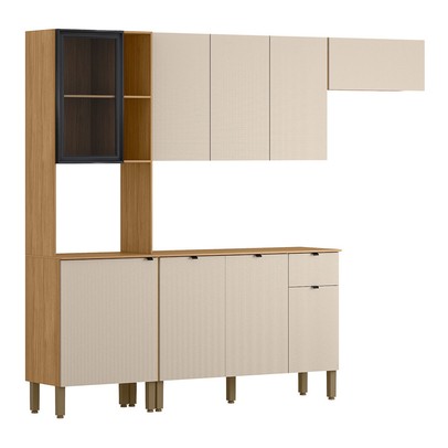 Cozinha Compacta Vert Plus 9 Portas 1 Gaveta 100% com Vidro 3039 Freijó/Soft - Kits Paraná