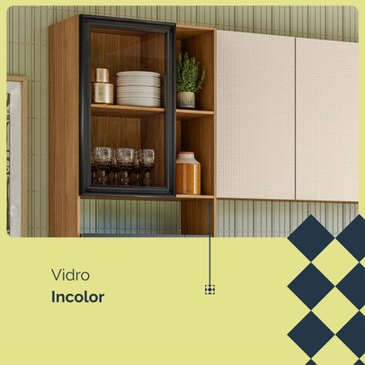 Cozinha Compacta Vert Plus 9 Portas 1 Gaveta 100% com Vidro 3039 Freijó/Soft - Kits Paraná