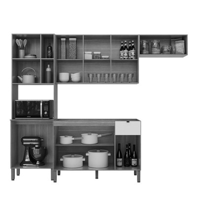 Cozinha Compacta Vert Plus 9 Portas 1 Gaveta 100% Mdf com Vidro Freijó/Soft - Kits Paraná