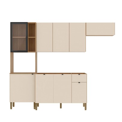 Cozinha Compacta Vert Plus 9 Portas 1 Gaveta 100% Mdf com Vidro Soft/Freijó - Kits Paraná