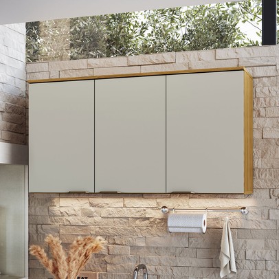 Armário Aéreo Cozinha 120 Cm Copenhague 3 Portas Ipê/Sabbia - Decibal