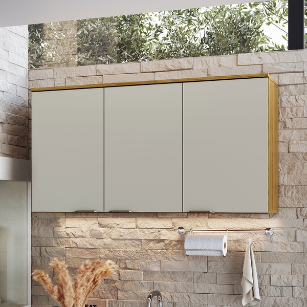 Armário Aéreo Cozinha 120 Cm Copenhague 3 Portas Ipê/Sabbia - Decibal