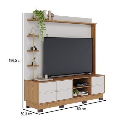 Estante para TV Até 70 Polegadas Paraná 3 Portas Off White Matte/Freijó - Colibri