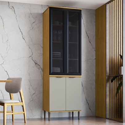 Paneleiro Copenhague 4 Portas com Vidro Ipê/Sabbia - Decibal