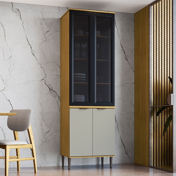 Paneleiro Copenhague 4 Portas com Vidro Ipê/Sabbia - Decibal