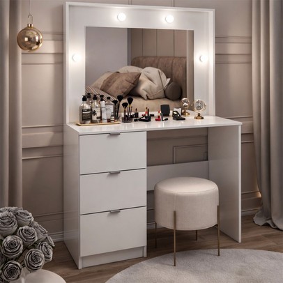 Penteadeira Luna 3 Gavetas com Espelho Branco - Panorama Móveis