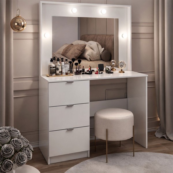Penteadeira Luna 3 Gavetas com Espelho Branco - Panorama Móveis