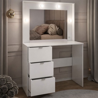 Penteadeira Luna 3 Gavetas com Espelho Branco - Panorama Móveis