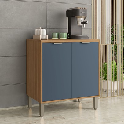 Balcão de Cozinha 80 Cm Colors 2 Portas 100% Mdf Freijó/Azul Secreto - Kits Paraná