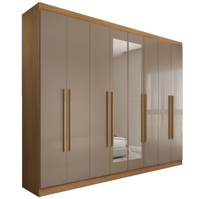 Guarda-Roupa Casal Ele e Ela 8 Portas 8 Prateleiras com Espelho Cinamomo/Cappuccino - Panorama Móveis