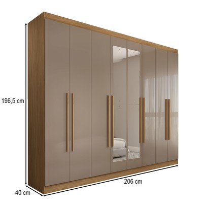 Guarda-Roupa Casal Ele e Ela 8 Portas 8 Prateleiras com Espelho Cinamomo/Cappuccino - Panorama Móveis