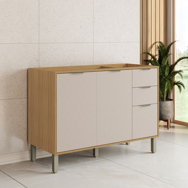 Balcão de Cozinha para Pia 120 Cm Colors 3 Portas 2 Gavetas 100% Mdf Freijó/Nazca - Kits Paraná