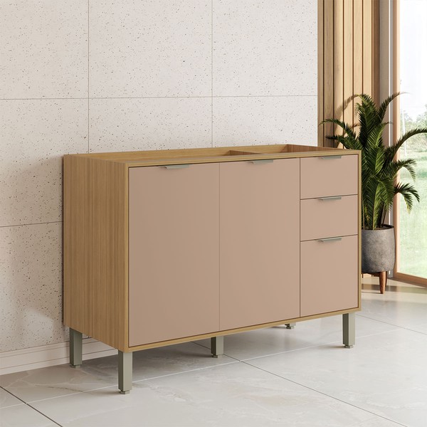 Balcão de Cozinha para Pia 120 Cm Colors 3 Portas 2 Gavetas 100% Mdf Freijó/Pinole - Kits Paraná