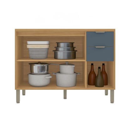 Balcão de Cozinha para Pia 120 Cm Colors 3 Portas 2 Gavetas 100% Mdf Freijó/Azul Secreto - Kits Paraná
