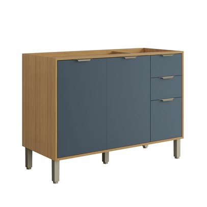 Balcão de Cozinha para Pia 120 Cm Colors 3 Portas 2 Gavetas 100% Mdf Freijó/Azul Secreto - Kits Paraná