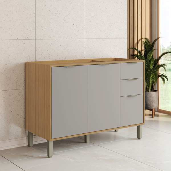 Balcão de Cozinha para Pia 120 Cm Colors 3 Portas 2 Gavetas 100% Mdf Freijó/Cinza Chalck - Kits Paraná