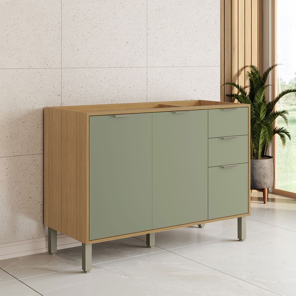 Balcão de Cozinha para Pia 120 Cm Colors 3 Portas 2 Gavetas 100% Mdf Freijó/Alecrim - Kits Paraná