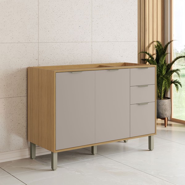 Balcão de Cozinha para Pia 120 Cm Colors 3 Portas 2 Gavetas 100% Mdf Freijó/Cinza Níquel - Kits Paraná