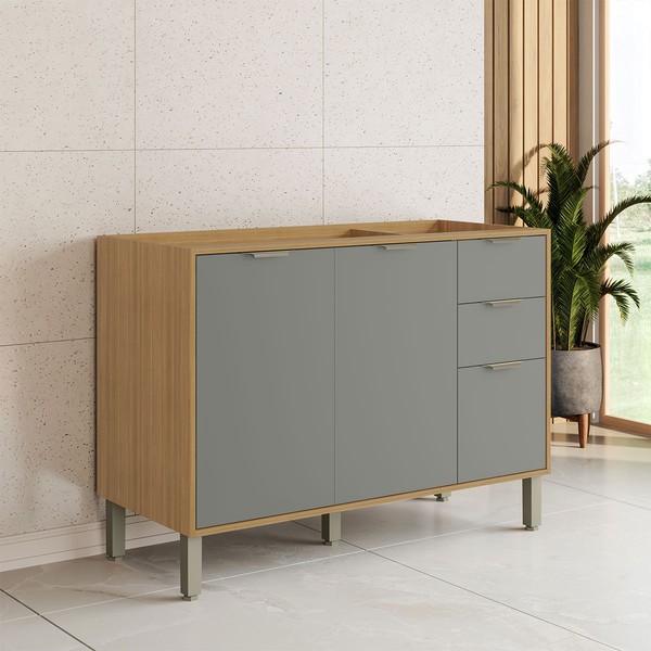 Balcão de Cozinha para Pia 120 Cm Colors 3 Portas 2 Gavetas 100% Mdf Freijó/Moss - Kits Paraná