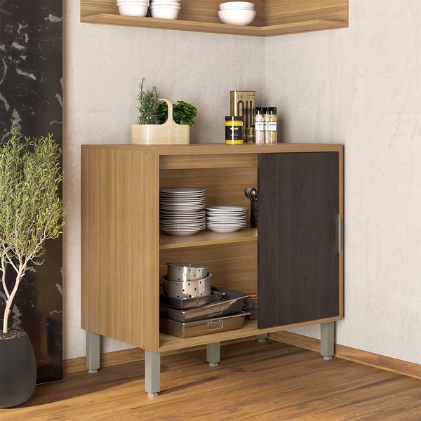 Balcão de Cozinha 94 Cm Colors 1 Porta 100% Mdf Freijó/Nogueira Bourbon - Kits Paraná