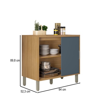 Balcão de Cozinha 94 Cm Colors 1 Porta 100% Mdf Freijó/Azul Secreto - Kits Paraná