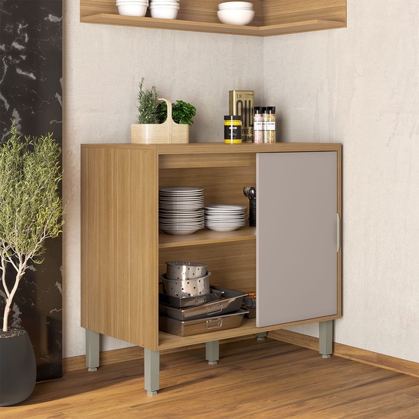 Balcão de Cozinha 94 Cm Colors 1 Porta 100% Mdf Freijó/Cinza Níquel - Kits Paraná