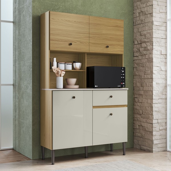 Armário de Cozinha 4 Portas 1 Gaveta Ac3410 Ipê/Cristalo - Decibal