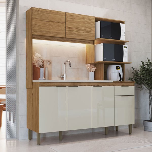 Cozinha Compacta 6 Portas 1 Gaveta Co1610 Naturalle/Cristalo - Decibal