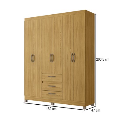 Guarda-Roupa Casal 6 Portas 3 Gavetas Rp3638 Ipê - Decibal