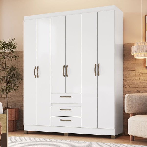Guarda-Roupa Casal 6 Portas 3 Gavetas Rp3638 Branco - Decibal