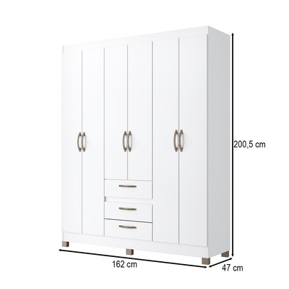 Guarda-Roupa Casal 6 Portas 3 Gavetas Rp3638 Branco - Decibal